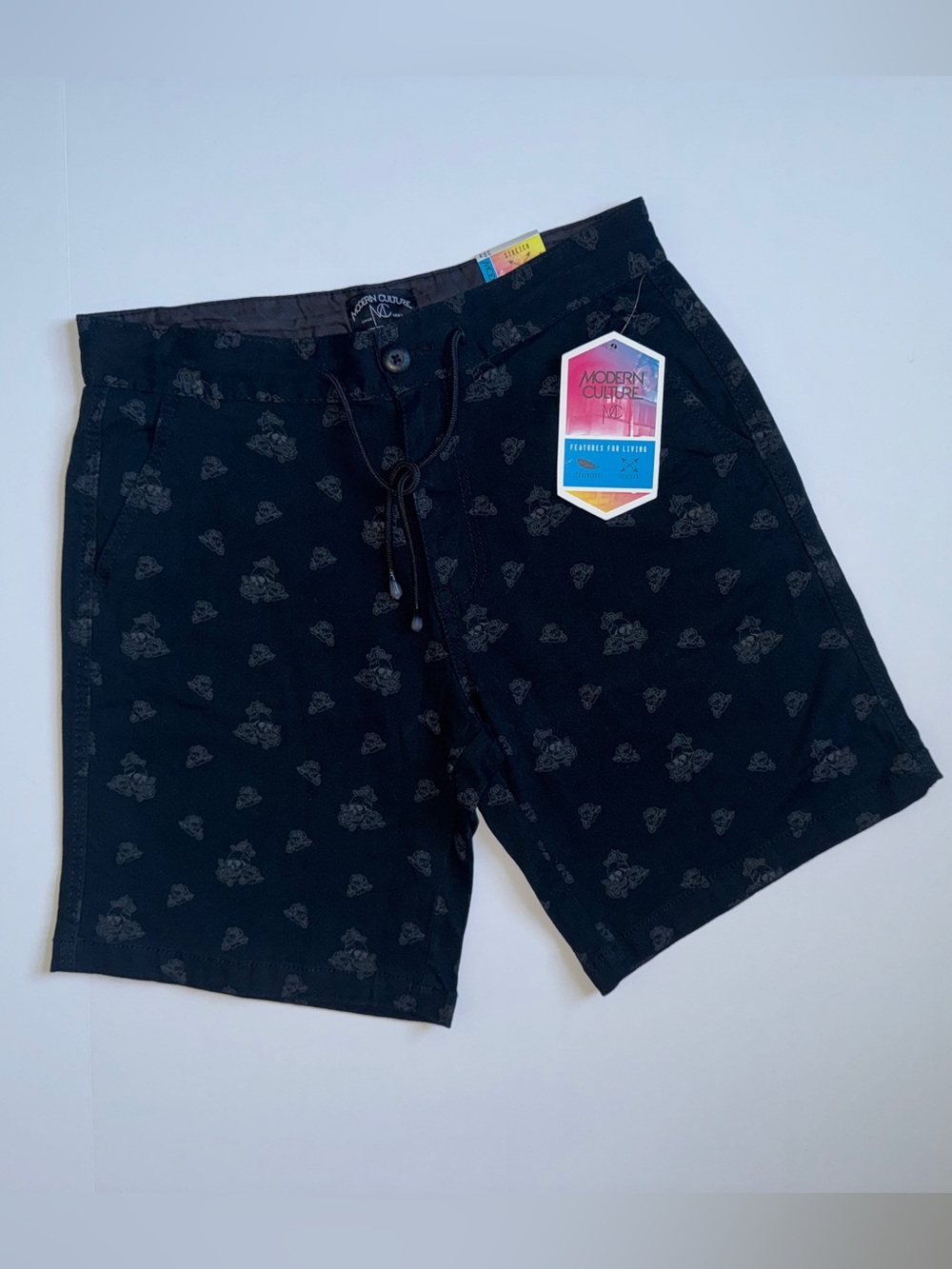 Men's Modern Culture Black Floral Skull Chino Shorts